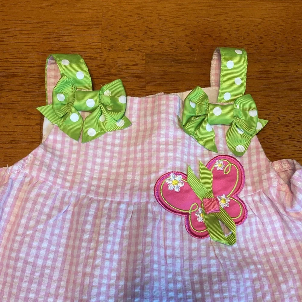 Emily Rose Girls Size 18 Month Pink Gingham Butterfly Bows Summer Sun Dress